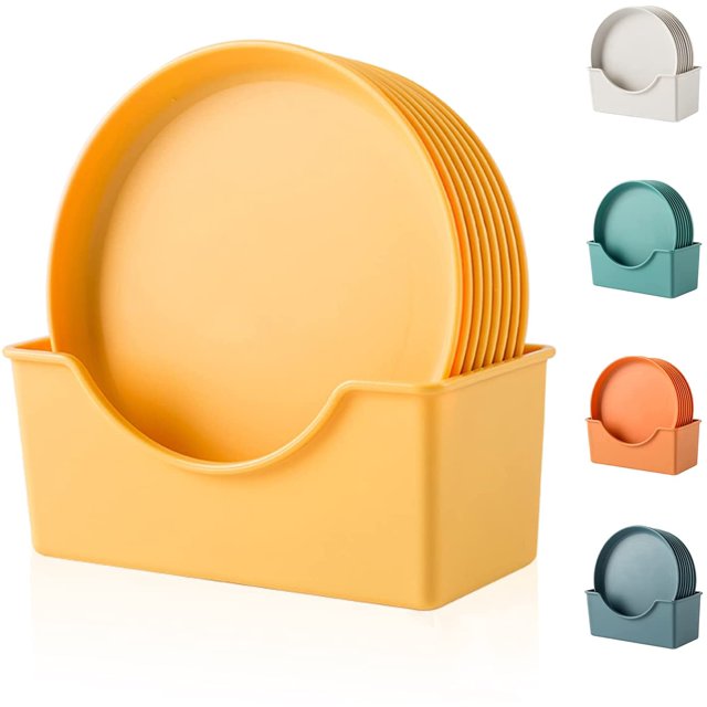 Set Of 8 Round Appetizer Plates With Storage Drainer, Cake Plates, Dessert Plates, Salad Plates, Small Serving Plates (Yellow)