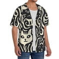 thumbnail image 2 of Xecao Abstract Cat Faces Pattern Pattern Men's Short-Sleeve Cuban Collar Button-Down Shirt with Chest Pocket Lightweight Tropical Vacation Shirt-Small, 2 of 5