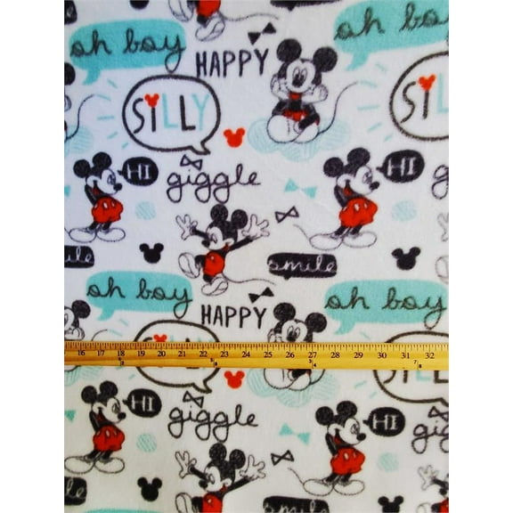 Fleece MICKEY MOUSE Printed Fabric - "HAPPY, SILLY, GIGGLES" / 58" Wide / SOLD BY THE CONTINUOUS YARD