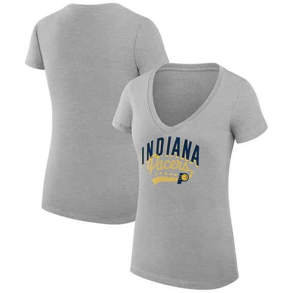 Women's G-III 4Her by Carl Banks Heather Gray Indiana Pacers Super-Slim Fit Lightweight Filigree Logo V-Neck T-Shirt