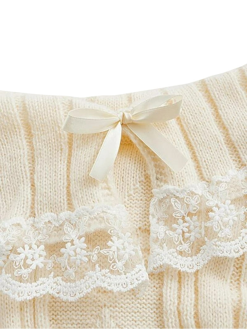 Women Fairy Off Shoulder Lace Trim Sweater Y2k Kawaii Long