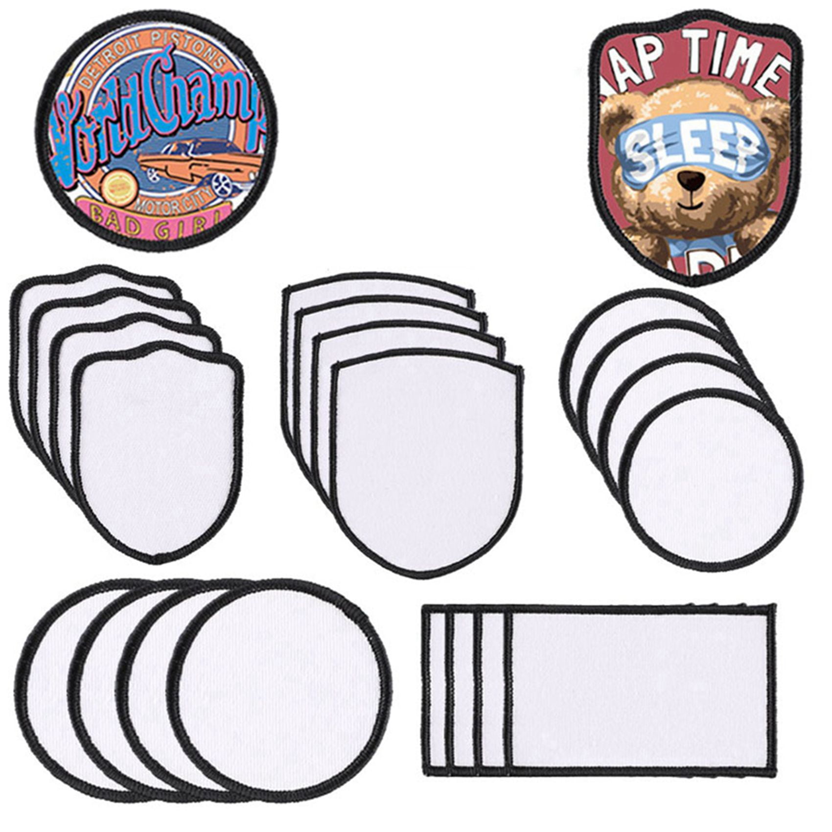 120Pcs Sublimation Blanks Patches Fabric Iron-on Patch Blanks Repair Blank Patches for DIY Hats Shirts Shoes Supplies