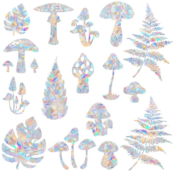 18 Pieces Mushroom and Leaf Window Clings for Glass Windows - Anti-Collision Window Decals