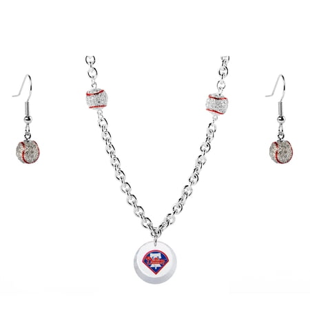 Philadelphia Phillies Crystals from Swarovski Baseball Necklace & Earrings