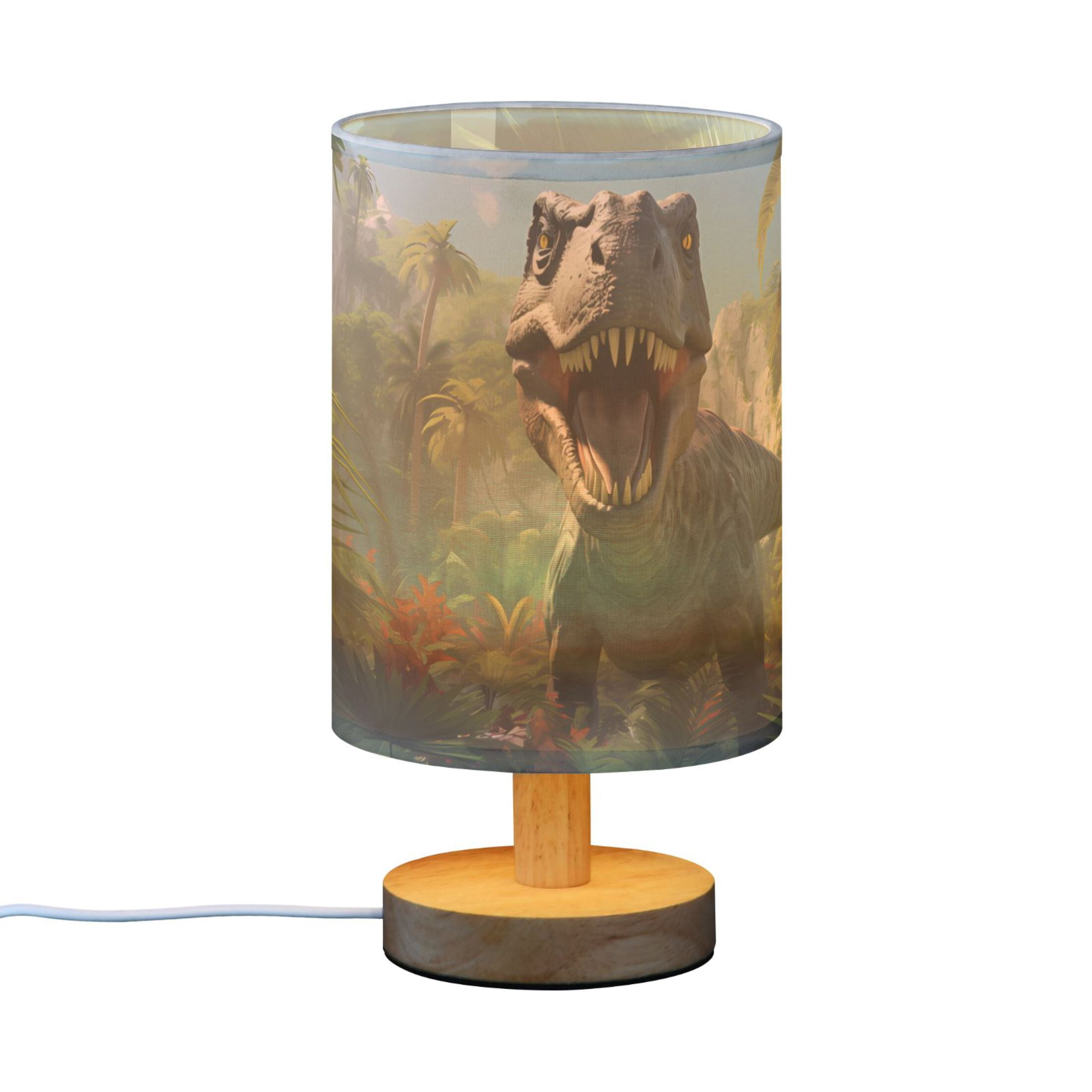 Dinosaur Trees Forest Sky Leaves Table Lamp USB Bedside Desk Nightstand Lamp Printed Gifts Small Lamp Wood Base for Bedroom Living Room Kids Room College Dorm