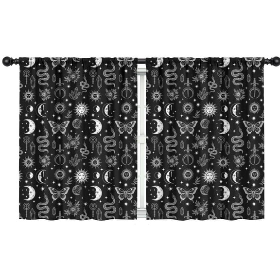 Blackout Kids Curtains,Black White Sun Moon Snake Butterfly Pattern Childrens Insulated Curtains Set Of 2,Bedroom Essentials,Toddler Room Decor 42x54in(106x137cm)