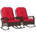 thumbnail image 1 of Outsunny 2 Pcs Rattan Rocking Chair with Soft Cushion for Garden, Red, 1 of 10