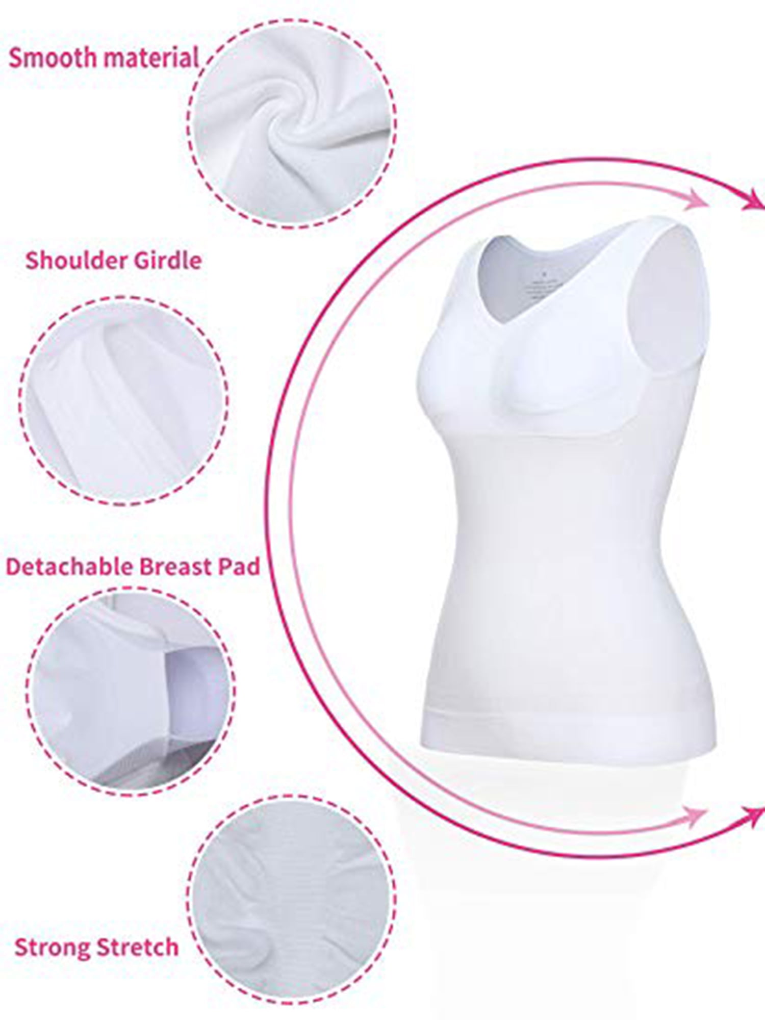 Plus Size Camisole Tank Top Shapewear for Womens Removable Pads Tummy  Control Waist Trainer Undershirt Shapewear Tank Tops Slimming Seamless Body
