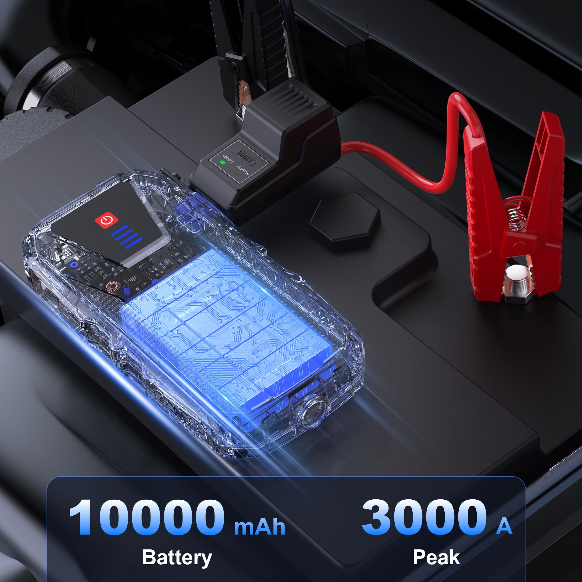 ASPERX 3000A Car Battery Jump Starter, 12V Jump Starter Battery Pack (up to 10.0L Gas or 8.0L Diesel), Portable Jump Box with Power Bank/Dual USB/LED Light