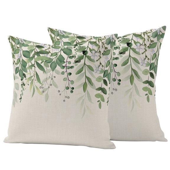 Outdoor Pillow Covers 20x20 Set of 2, Green Leaves Waterproof Patio Throw Pillow Covers for Couch Sofa Chair, Summer Botanical Decorative Pillowcases for Throw Pillows