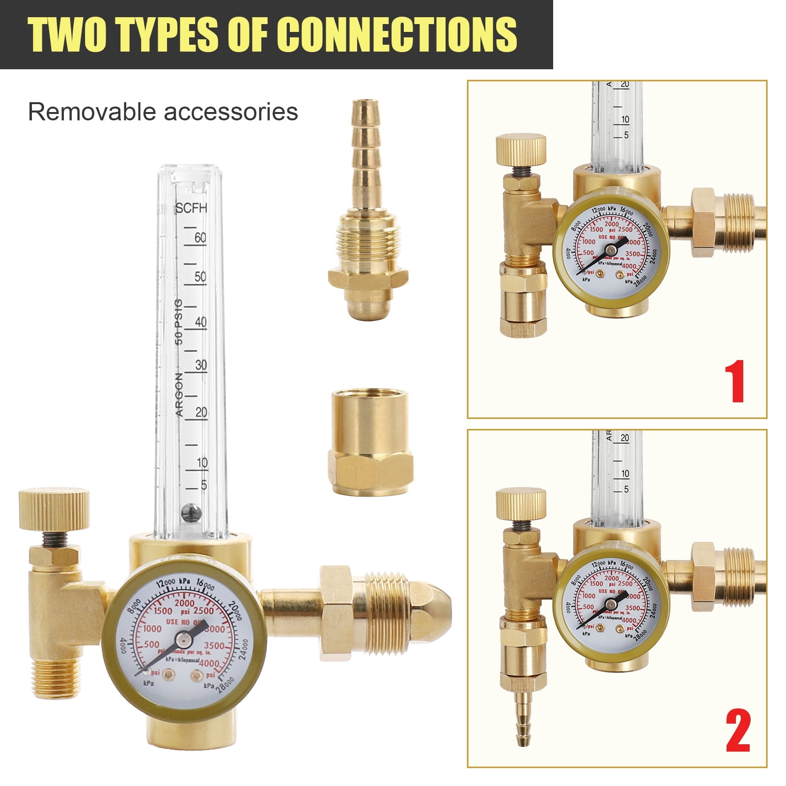 Audessy Welding Gas Regulator Flow Meter with Gas Hose, Leak-Proof Argon CO2 Pressure Gauge with Universal Multi-Interface, Suitable for MIG TIG Welding Machines