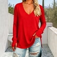 thumbnail image 2 of hoksml Women's V Neck Casual Tunic Top, Solid Side Slit Loose Long Sleeve Shirt, 2 of 5