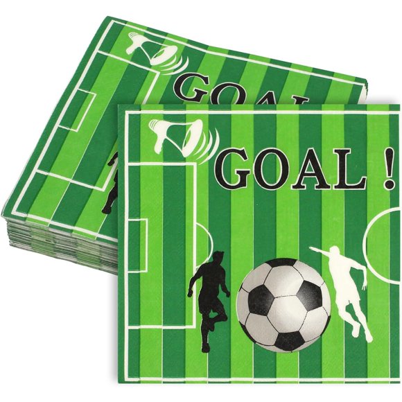 50 Pieces Soccer Paper Napkins 13 x 13 Inches Luncheon Napkins Cocktail Napkins Disposable Sports Theme Decorations for Kids Baby Shower, Birthday Party, Soccer Theme Party Supplies