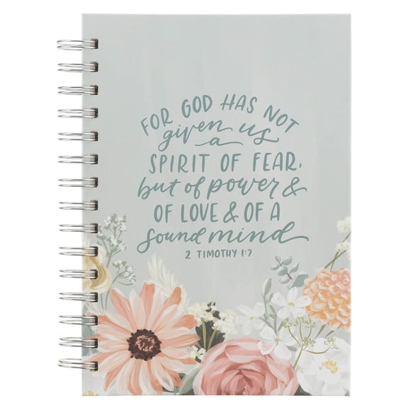 Christian Art Gifts Inspirational Journal, For God Has Not Given Us A Spirit of Fear Wide Ruled Notebook, 1 Tim. 1:17 Bible Verse, Pastel Teal Florals, 192 Lined Pages w/scripture, (8.4” x 6.4” x 1”)