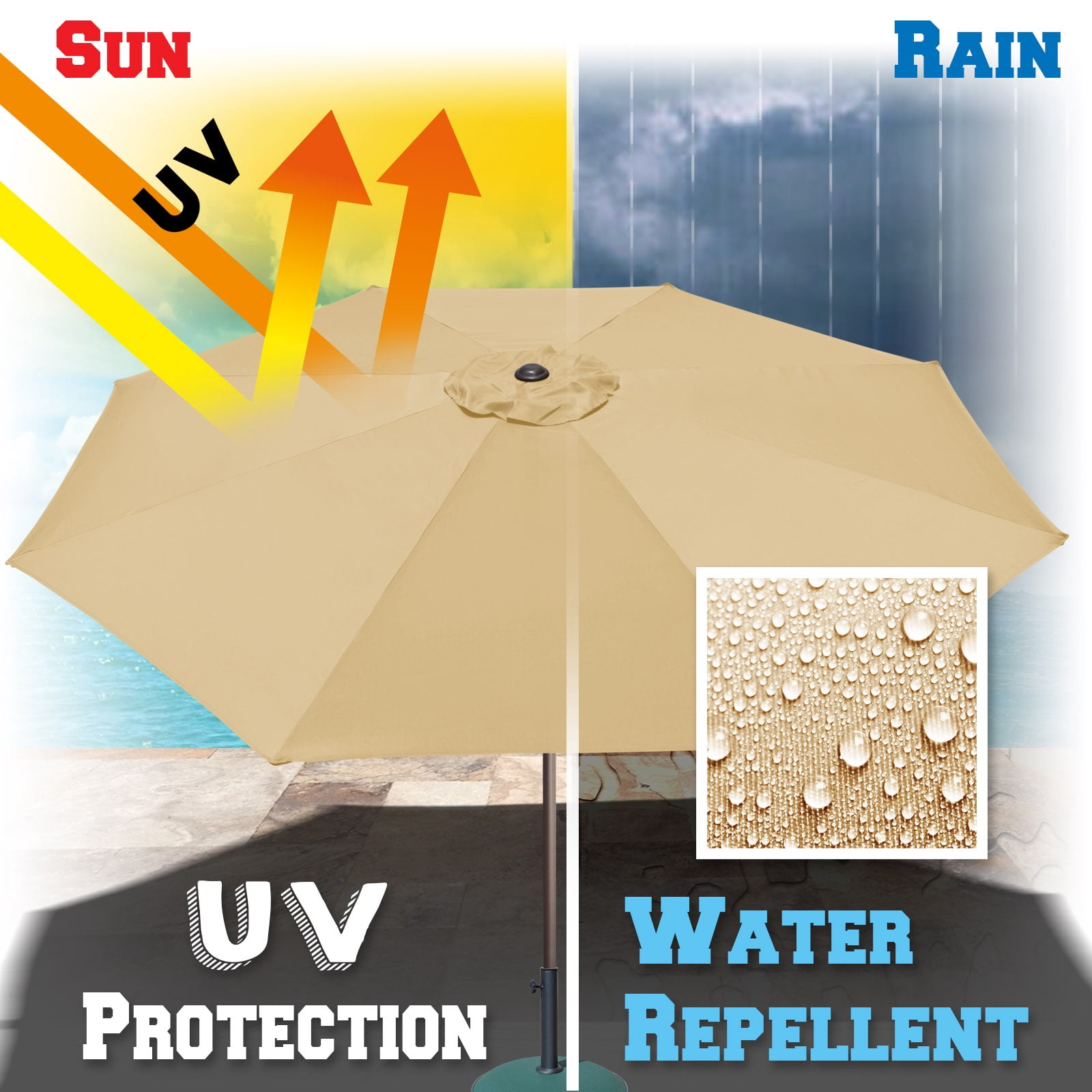 Sunrise Outdoor 10' Patio Umbrella 8 ribs with Tilt and Crank Garden Parasol Market Sunshade Umbrella (Beige)
