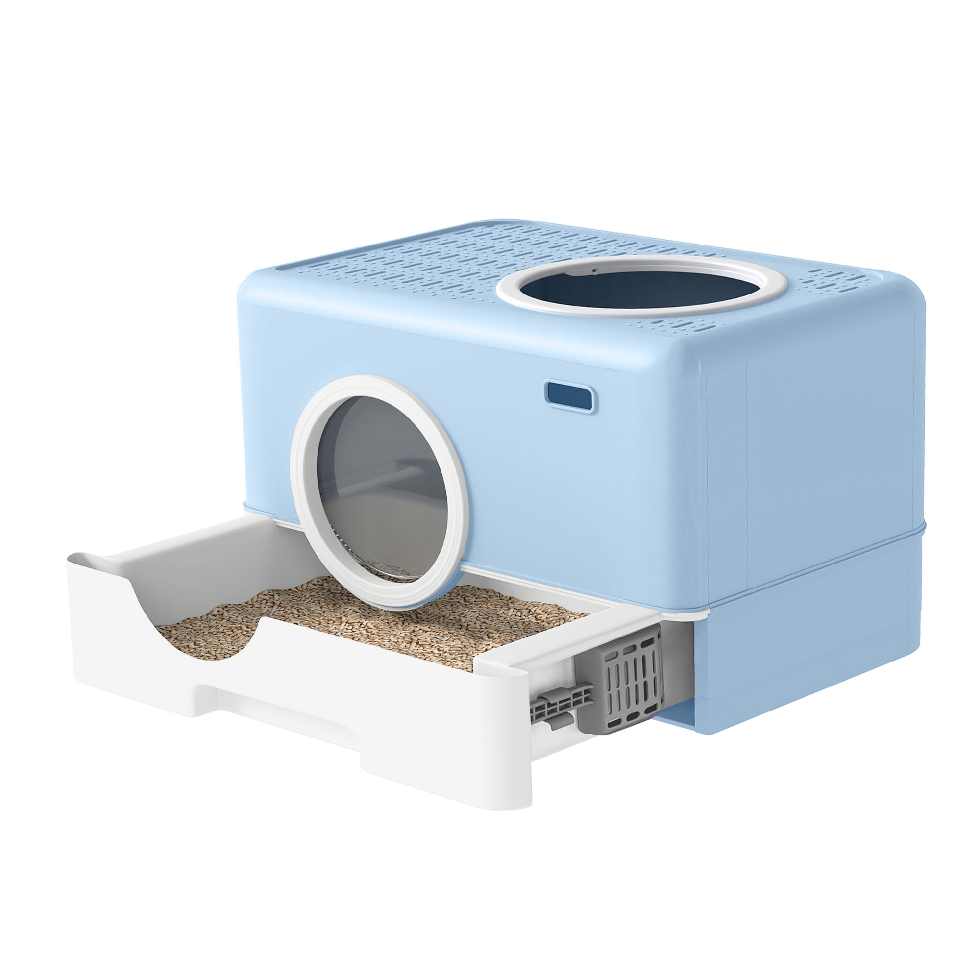 Uforic Large Enclosed Cat Litter Box with Lid Drawer Type Easy to Clean,Blue