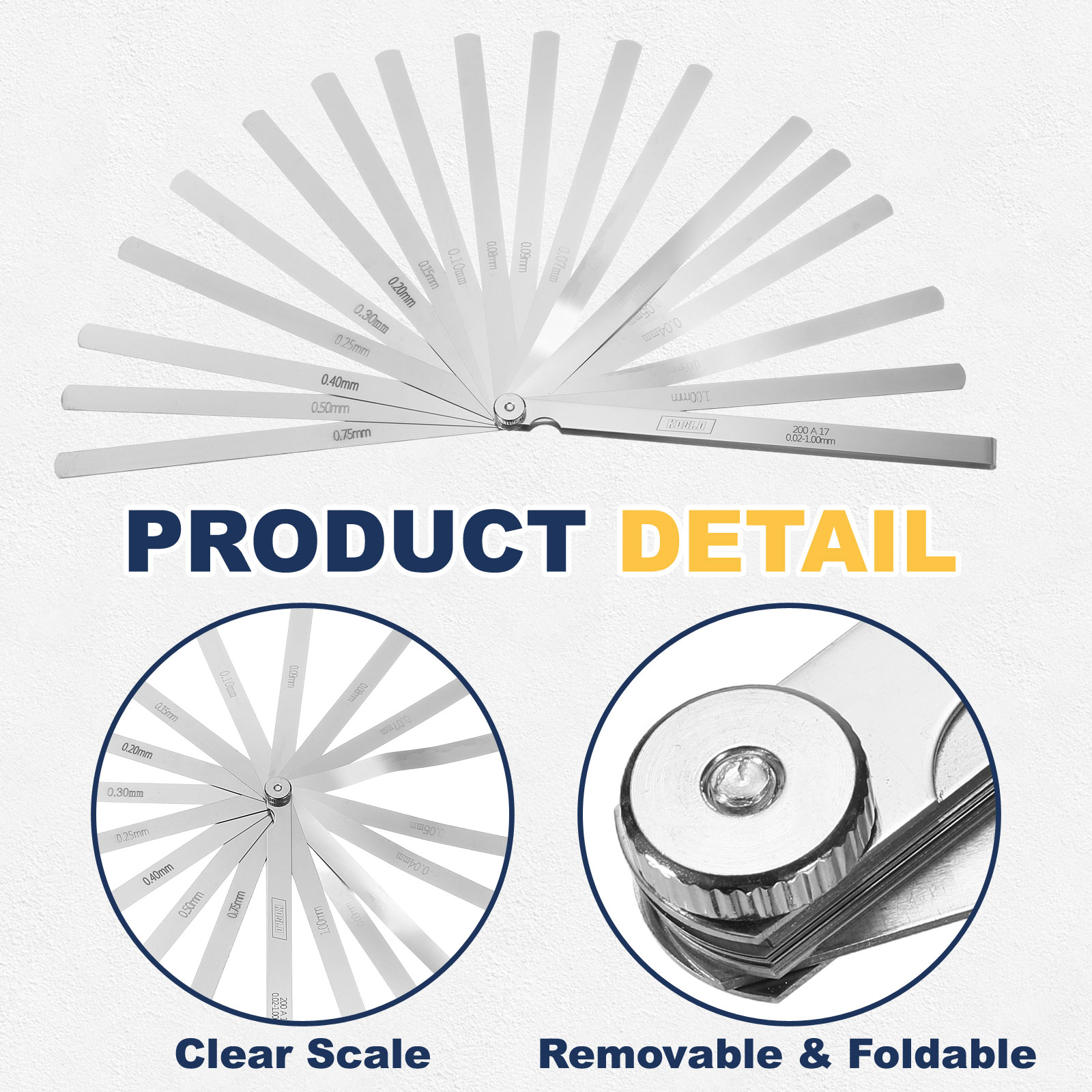 Uxcell 2pcs Metric Thickness Feeler Gauge 0.02-1mm 17 Blades 7.87" Oval Feeler Gauge Set 3CR13 Stainless Steel Gap Measuring Tool for Repair Valve Guitar Spark Plug