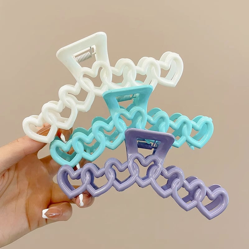 2Pcs Sweet French Style Hair Clips Women Plastic Heart-shaped Hairpin Candy Color Large Grab Cawl Clips Girls Hair Accessories