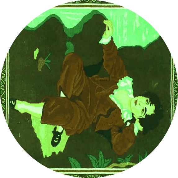 Ahgly Company Indoor Round Persian Green Traditional Area Rugs, 4' Round