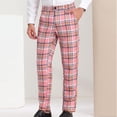 thumbnail image 1 of Puntoco Pantalones de traje casuales con botones y bolsillos y estampado de cuadros rectos para hombre, 1 of 7