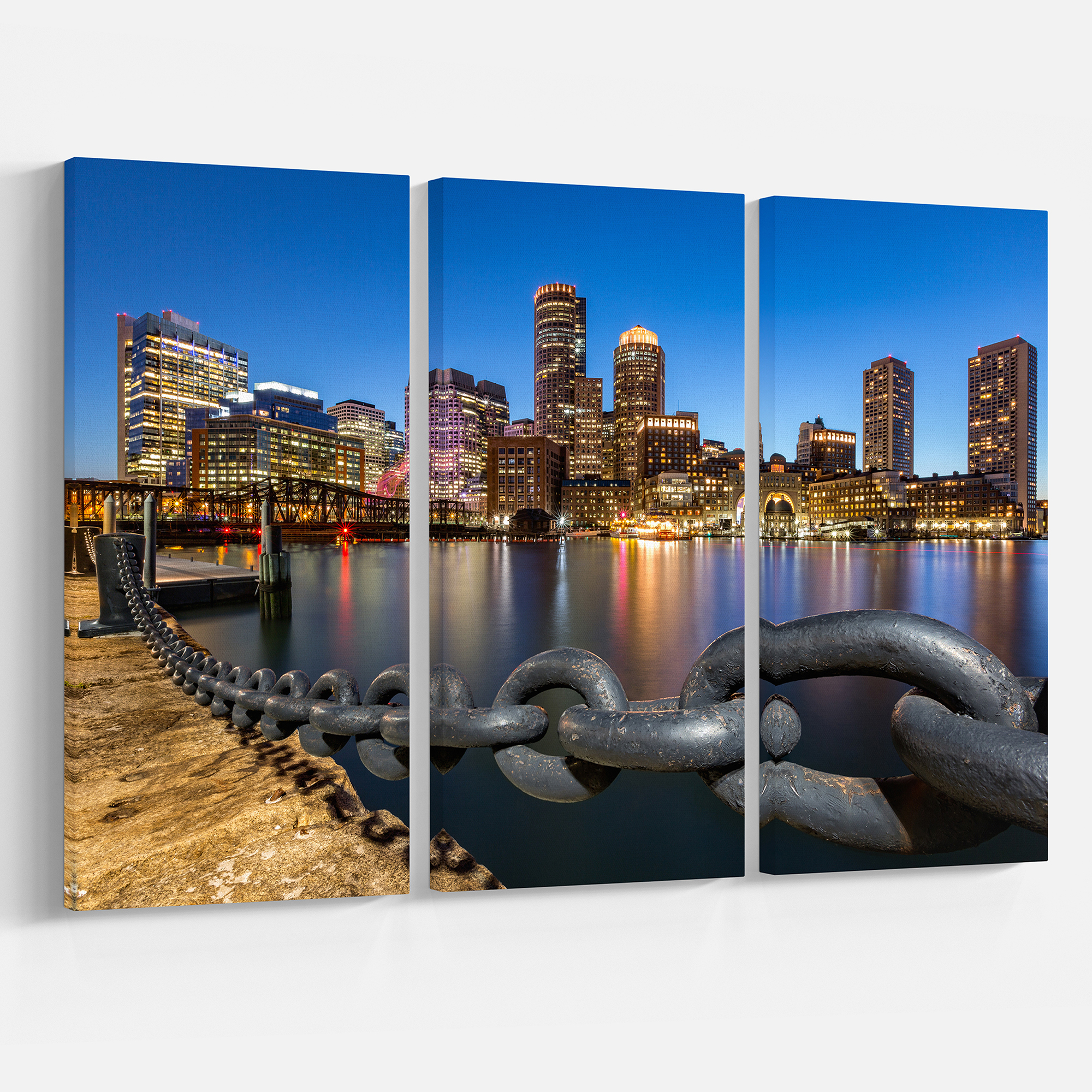 Designart 'Boston Skyline at Dusk ' Cityscape Photo Canvas Print
