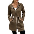 thumbnail image 3 of Womens Zip up Long Hoodie - Lightweight Soft Fleece Front Zipper Hooded Jackets with Side Pockets Tie Waist Loose Casual Long Sleeve Winter Coats Brown XXL, 3 of 7