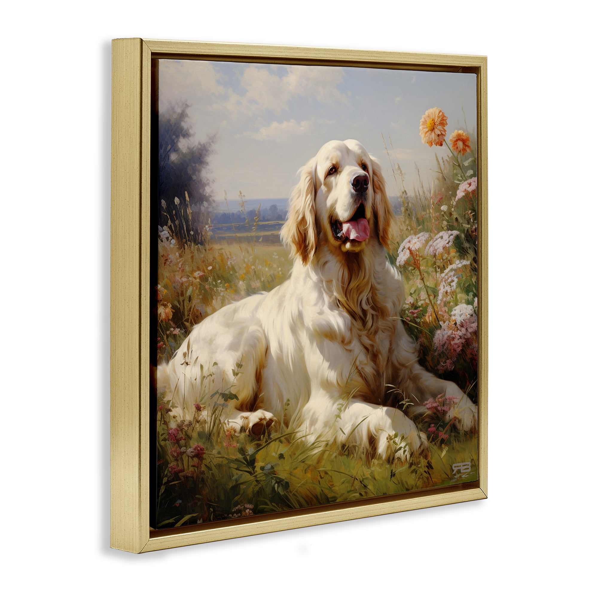 Stupell Industries Calm Golden Retriever Landscape Animals & Insects Painting Gold Floater Framed Canvas Art Print Wall Art, 18 x 18