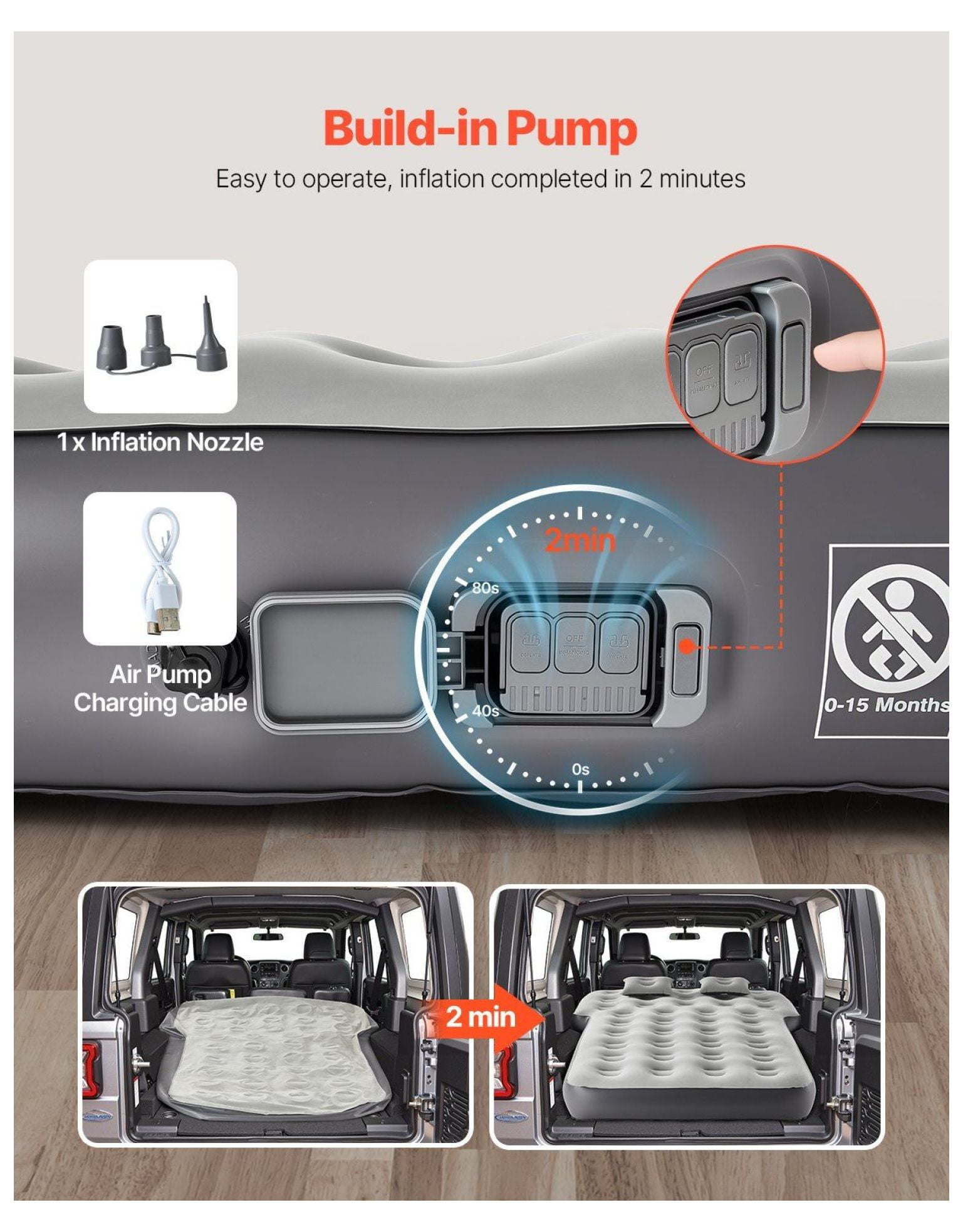 Car Air Mattress, Inflatable Camping Bed with Pump for Travel, SUV/Trunk Sleeping Pad - Toyota 4Runner, Jeep Wrangler