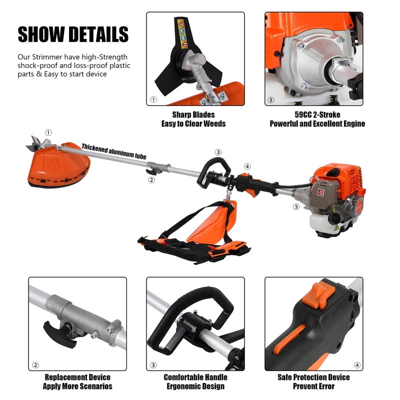 Mohsoe 2026 New 52cc 5-in-1 Gas Powered Weed Wacker, Weed Eater, String Trimmer, Hedge Trimmer, Pole Chainsaw, Brush Cutter with Extension Pole for Home Yard Garden