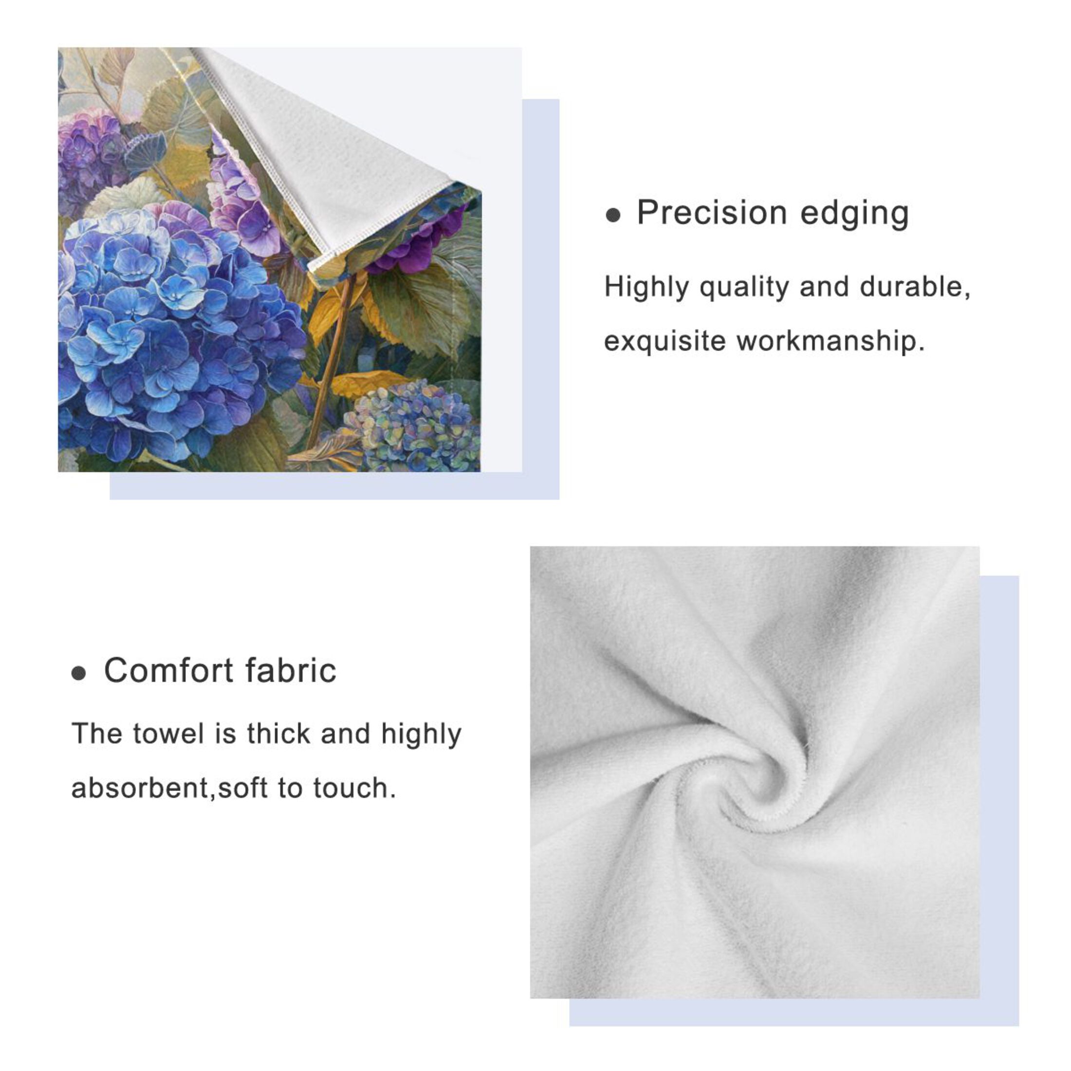 3 Sizes of Towel Sets Including Bath Towel Hand Towel and Washcloth for Daily Use Beautiful Painting Of Hydrangeas