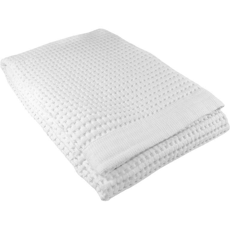 Waffle Weave Bath Towel 100% Natural Soft Thin Cotton Large Ultra Absorbent  Quick Dry Lint Free Cloth Fade Resistant (White) 
