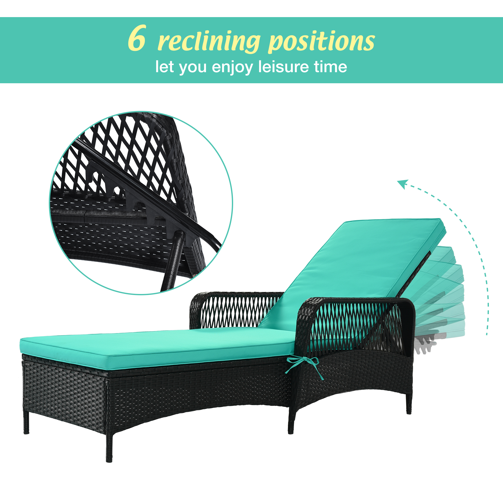 SYNGAR Patio Lounge Chair, Patio Chaise Lounges with Thickened Cushion, PE Rattan Steel Frame Pool Lounge Chair for Patio Backyard Porch Garden Poolside, Green - image 4 of 10