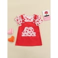 thumbnail image 3 of Valentine Baby Girl Casual Clothes Love Heart Print O-Neck Ruffle Trim Short Sleeves Tops and Suspender Skirt, 3 of 9