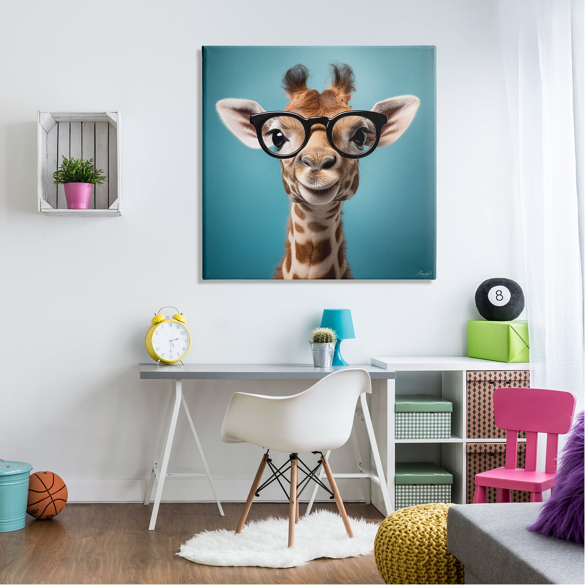 Stupell Industries Giraffe with Glasses Animals & Insects Painting Gallery Wrapped Canvas Art Print Wall Art, 36 x 36