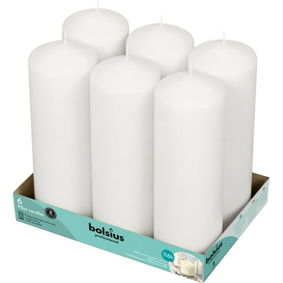 Bolsius White Pillar Candles Large 3x9" Unscented 6 Pack for Wedding, Home, Party Decor, Dinner | 116 Hours Long Burning Smokeless and Dripless Candles