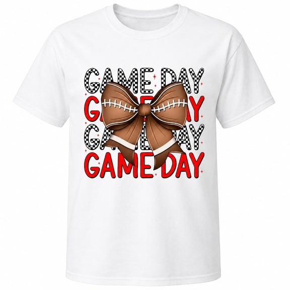Game Day Football Bow Graphic T-Shirt, Unisex Classic Fit Crew Neck Tee