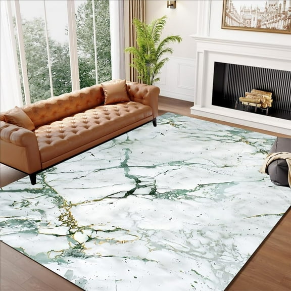 Modern Abstract Marble Texture Grey Green Area Rug For Living Room Bedroom Diningroom Playroom Office Large Rugs Unique Aesthetic Hallway Kitcthen Dorm Washable Carpet 2x3ft