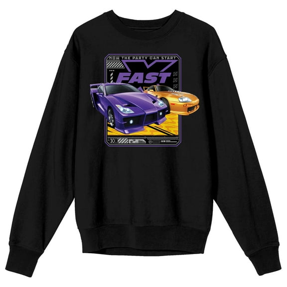 Fast & Furious Now The Party Can Start Crew Neck Long Sleeve Men's Black Sweatshirt-XL