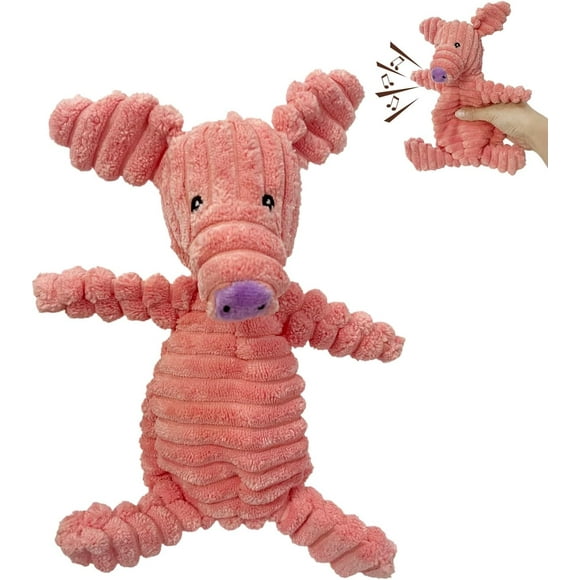 ERDS-Pet Dog Toy for Small, Medium Breeds Body and Limbs No Stuffing Head Filling Animal Appearance with Soft Squeaker,for Indoor Puppies and Senior Pups, Plush No Mess Chew and Play(Pink Pig)