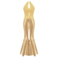 thumbnail image 3 of TiaoBug Sparkle Sequin Jumpsuit 70s Outfits for Girls Sleeveless Metallic Bell Bottom Romper Disco Dance Wear Gold 4, 3 of 7