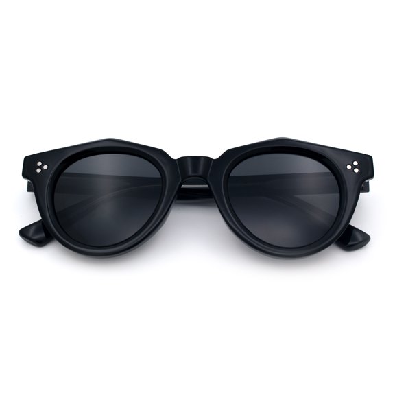 SA106 Geometric Round Polarized Sunglasses Retro Hipster UV400 TAC Lens / All Black