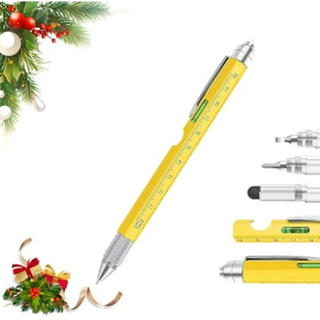 One Pen Nine Functions - Christmas Gifts for Men 2026 New 9 in 1 Multitool Pen with LED Light Cool Gadgets Stocking Stuffers Gifts for Men Dad Him Husband White Elephant Gift for Adults (Yellow)