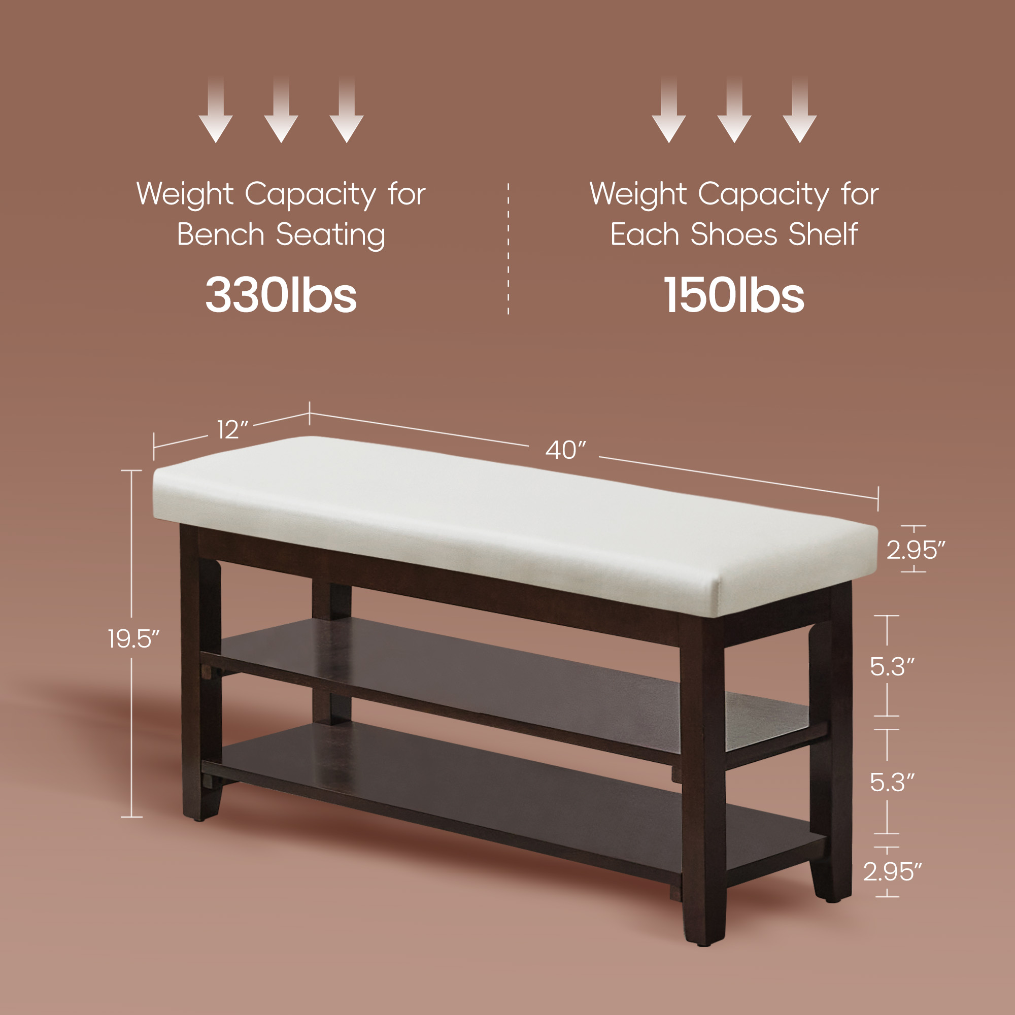 40" Shoe Bench with Leather Cushion, 2-Tier Shoe Rack Entryway Bench, Wood Bench for Front Door Entrance, Mudroom, Hallway, Wooden Shoe Shelves, Shoe Organizer, Shoe Storage, White