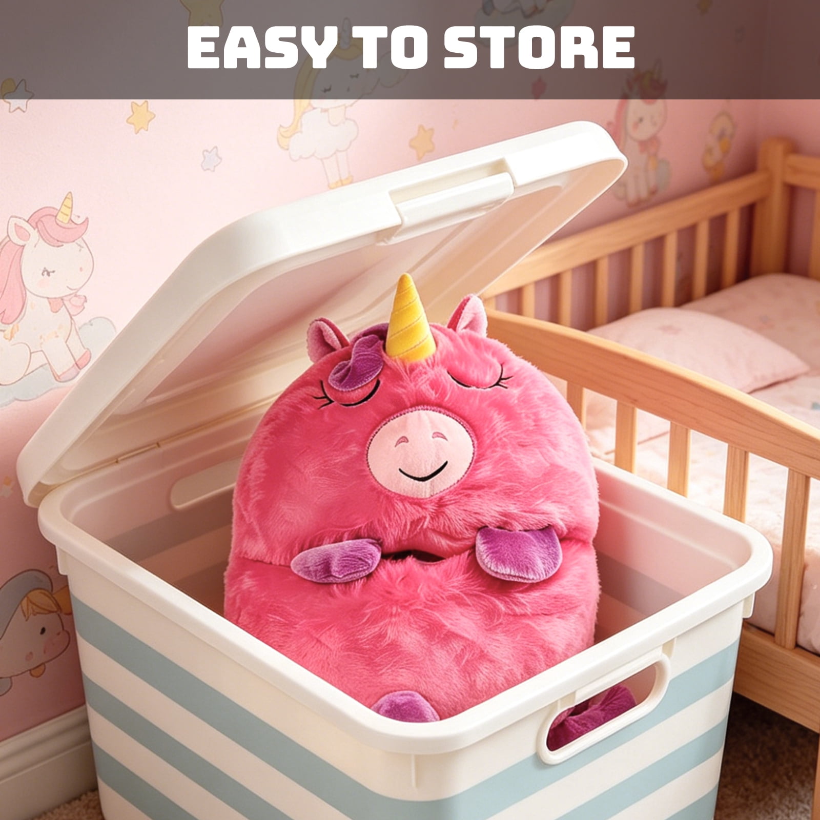 Kids Unicorn Sleeping Bag with Pillow - 2-in-1 Foldable, All Seasons, Soft & Warm (63"x24")-Pink M