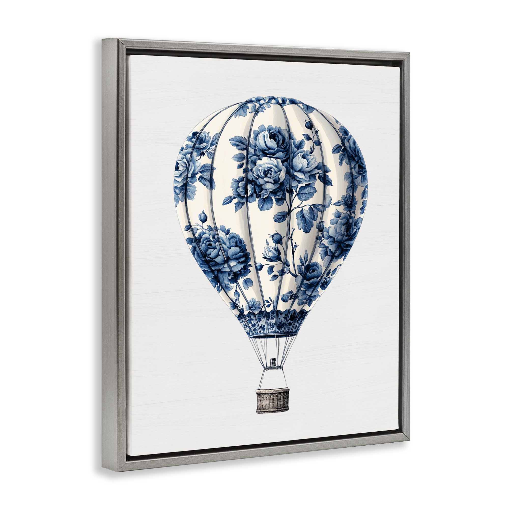 Vintage Toile Hot Air Balloon Gray Framed Floater Canvas Wall Art, design by Lettered and Lined