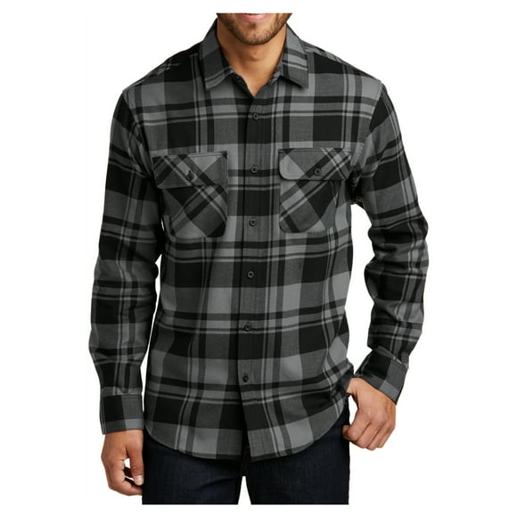 Mafoose Men's Button Down Regular Fit Long Sleeve Plaid Flannel Casual Shirt Grey/Black XS