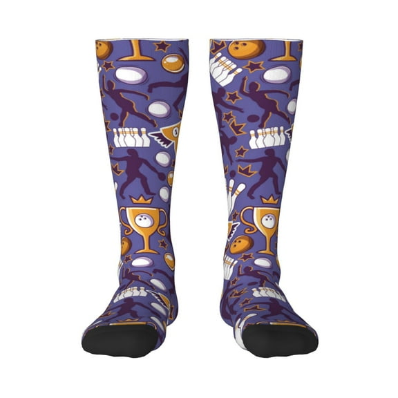 Honeii Bowling Game Print Long Socks,Novelty Design Socks Gift for Men and Women,Crew Socks,Calf Socks