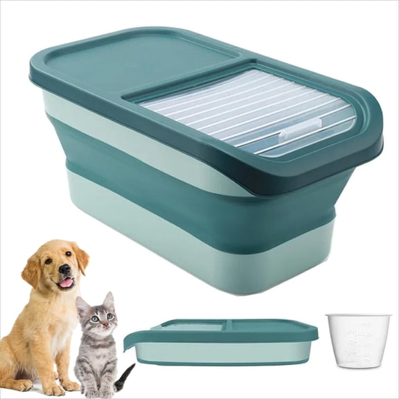 GreenJoy 13-15lb Collapsible Dog Food Container with Sliding Lid, Measuring Cup,Plastic Dog Food Bin