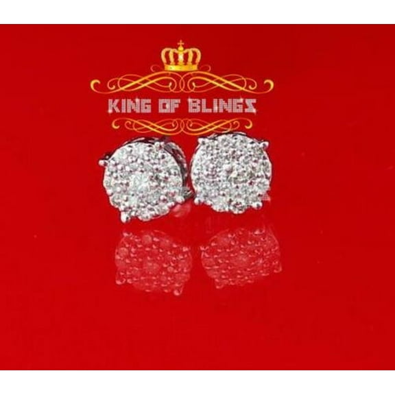 10K Real White Gold Real Diamond 0.60CT Men's/Women's Stud Round Earrings