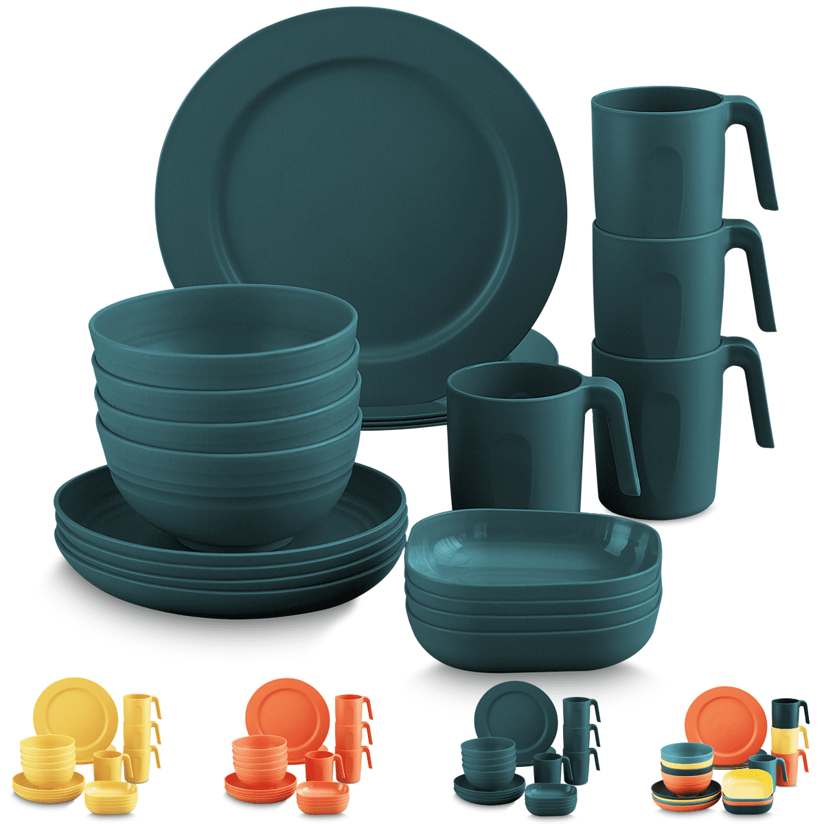 Set of 4 Childrens Picnic Camping Plastic Plates Bowls Tumblers Teal 